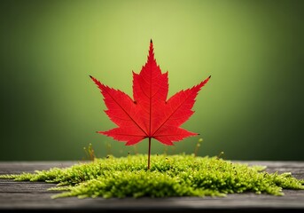 Vibrant Red Maple Leaf on Mossy Wood Symbolizing Autumn Beauty
