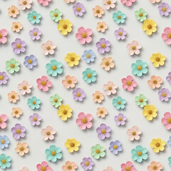 Seamless pattern with colorful paper flowers pastel colors spring background decorative floral design for wallpaper or fabric