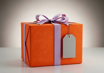 Elegant Orange Gift Box with Lavender Ribbon and Tag