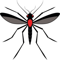 Vector Mosquito with Red Eyes and Thorax – Stylized Black Insect Illustration