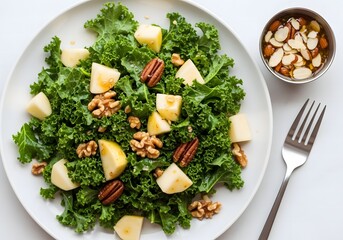 Kale Salad with Apples Walnuts and Pecans Refreshing and Nutritious