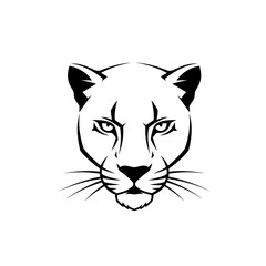 A fierce black and white graphic of a panther's head, depicted with an intense, forward-facing gaze.