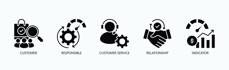 Building Responsible Customer Relationships Through Service Excellence Icon Set Vector Illustration Concept With Icon Of Customer, Responsible, Customer Service, Relationship, Indicator In Glyph Style