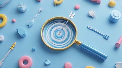 Creative Abstract Target with Arrow on Blue Background