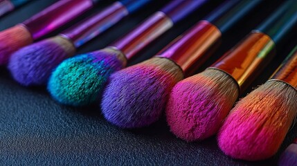 Vibrant Makeup Brushes on Dark Background