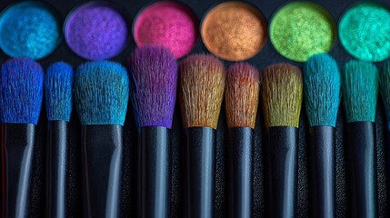 Vibrant Makeup Brushes and Colorful Eyeshadow Palette