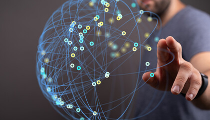 Image depicting a global network, showcasing interconnected data points. Ideal for technology, communication, and networking concepts.