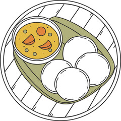 Vector art illustration of a set of cartoon food and drinks icons, including cakes, pizza, and coffee for a sweet breakfast or a full meal