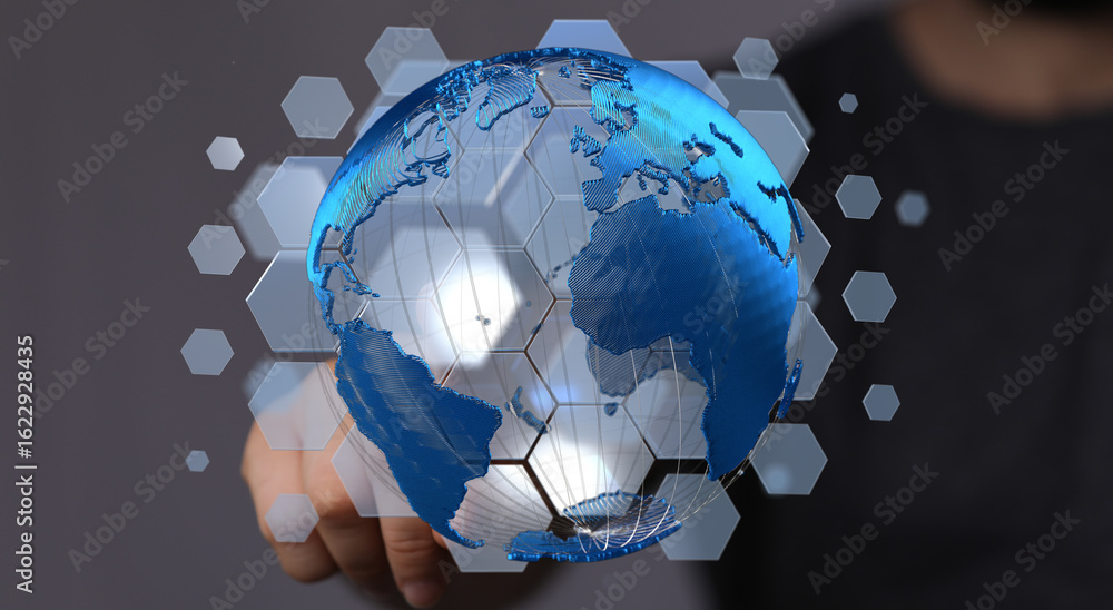 Poster high-tech image of a digital world, perfect for technology, global business, and networking concepts