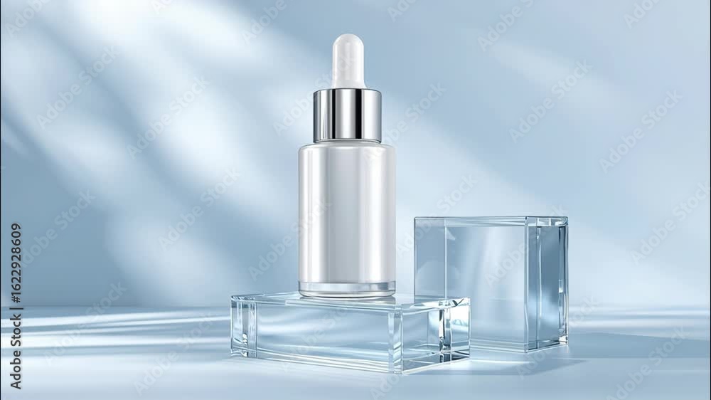 Poster elegant soft frosted dropper bottle on clear blocks for perfect branding and product showcasing in a