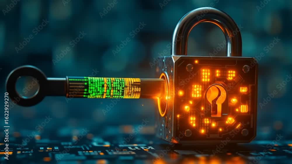Aufkleber futuristic cyber security lock and key concept representing data encryption