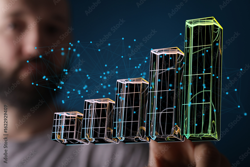 Poster visual representation of business growth using a 3d bar chart. ideal for reports, presentations, and