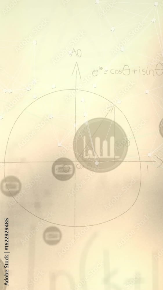 Aufkleber animation of network of connections with icons over blurred background
