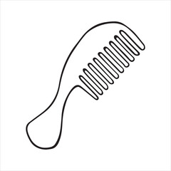 Hair comb outline vector icon. Simple black and white line art illustration of a grooming tool. Doodle sketch for beauty, salon, barbershop, or personal care.

