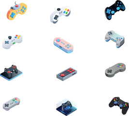 Isometric Video Game Controllers Set - Gaming Console and Esports Elements