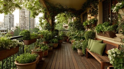 Lush balcony with city view