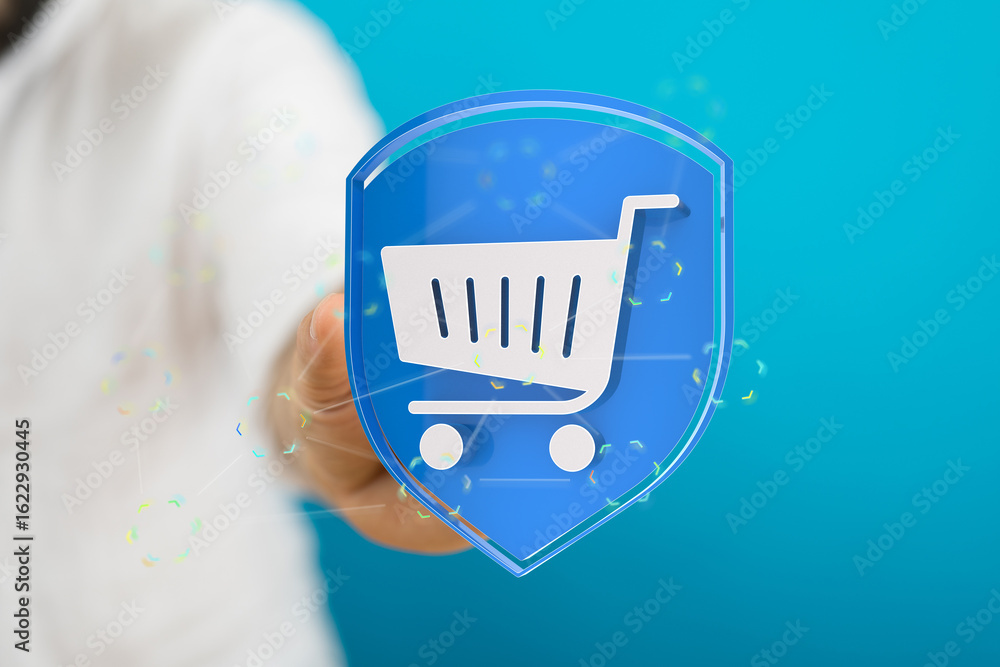 Poster safe and secure online transactions. protecting your purchases.