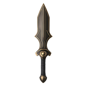 Sharp and ancient Spartan xiphos sword with bronze handle on dark background
