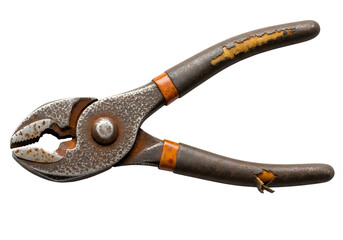 old rusty pliers on transparent background