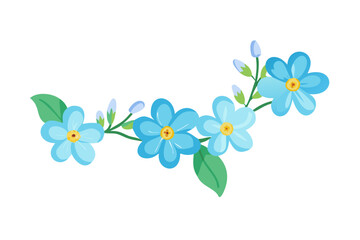 Delicate blue forget me not flowers and leaves isolated on transparent background