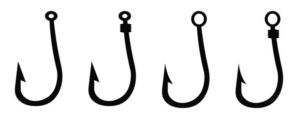 Fototapeta premium Fishing Hook Vector Set – Illustrated Knots and Tackle Icons for Outdoor, Angling, and Nautical Designs.