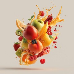 Fresh fruit explosion in vibrant colors during summer preparation