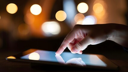 Using tablet technology for business and communication with finger touch screen display device