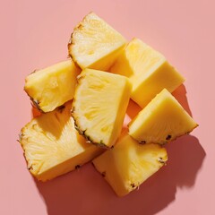 Fresh pineapple slices arranged on a pink background perfect for summer recipes