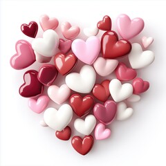 Colorful hearts in various sizes and shades arranged in a heart shape