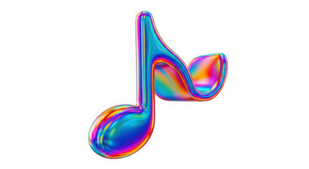 Ai generated image of colorful iridescent musical eighth note isolated on transparent background
