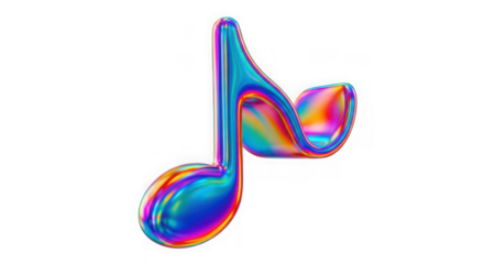 Ai generated image of colorful iridescent musical eighth note isolated on transparent background