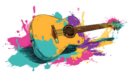 Illustration of abstract colorful guitar on white background