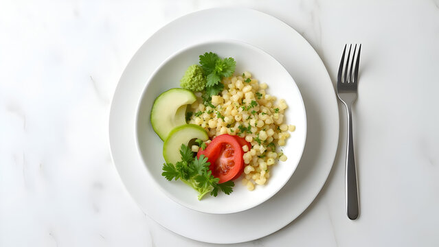 Creamy Mashed Potatoes with Greens on White Plate