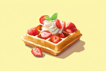 Waffles topped with strawberries and whipped cream (1)