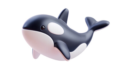Cute 3D Cartoon Killer Whale (Orca) Isolated on Transparent Background