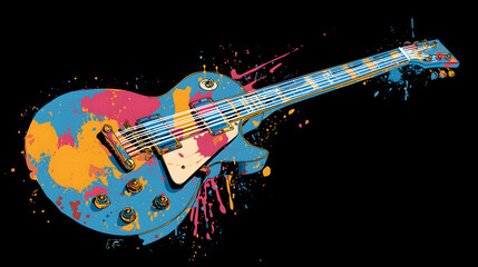Illustration of abstract colorful guitar on dark background