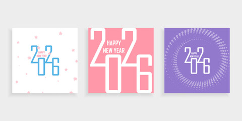2026 logo design set for calendar, poster, flyer, banner. Modern New Year text for greeting cards