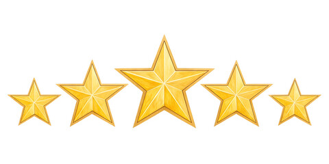 Obraz premium Star icon. 5-star rating. Realistic gold star set vector. Feedback concept. Set of five yellow stars, gold star on white background