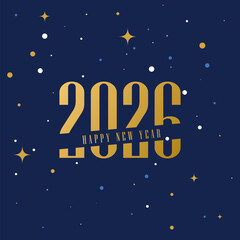 2026 golden New Year poster design with shiny numbers, stars, and greeting card vector illustration