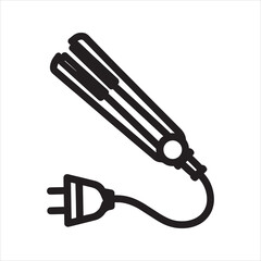 Hair straightener outline vector icon. Simple black and white line art illustration of a flat iron styling tool. Symbol for beauty, salon, and hair care.
