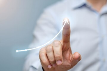 Naklejka premium Business growth concept with hand touching virtual graph for strategy and success planning