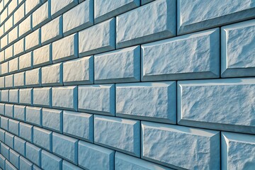 Close up of a textured pale blue brick wall with angled perspective