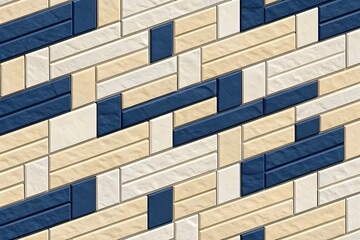 Abstract geometric pattern of beige and blue rectangles