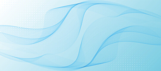 Minimal white abstract background with curved blue lines. Modern shiny blue curved lines pattern. Futuristic technology concept.