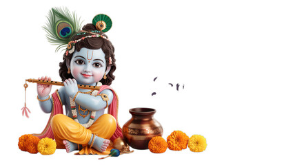 Krishna Janmashtami festival illustration of child Krishna isolated.