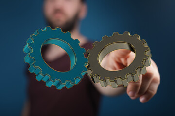 Image of two gears symbolizing teamwork, efficiency, and process improvement. Perfect for business...
