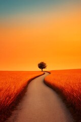 A Serene Minimalist Landscape With A Winding Path