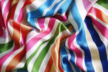 Vibrant colorful striped fabric with a silky sheen