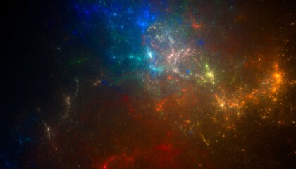 Abstract visualization of cosmic scents, sparks and glowing particles floating in dark space, representing the ‘burnt metal’ smell of space, cinematic dark background,