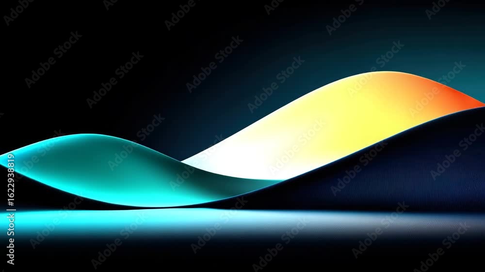 Poster smooth cyan and black ribbon wave motion animation background loop in 4k video